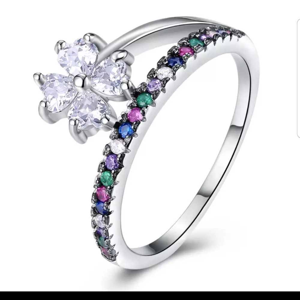 New Flower rainbow stone ring - Picture 1 of 1